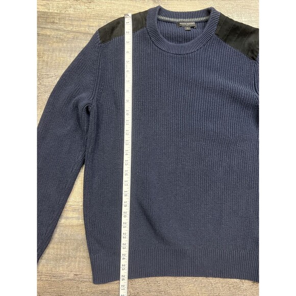 Banana Republic Factory Suede Shoulder Navy Blue Sweater Size Large - Picture 6 of 10